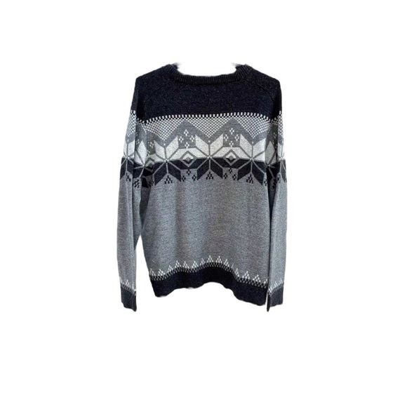 🌺LANDS’ END Gray Fair Isle Style Wool Blend Pullover Sweater Size Medium🌺 - Picture 1 of 3